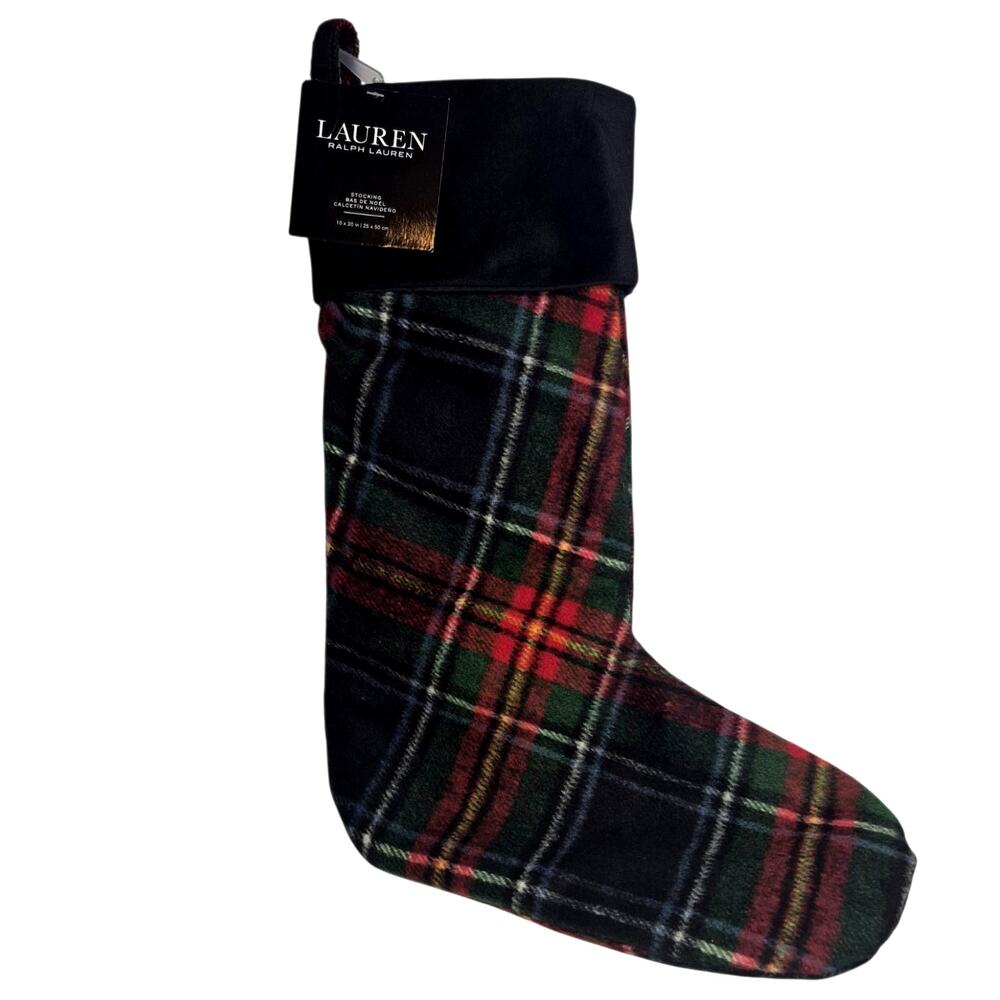LRL Ralph Lauren Plaid Soft Plush Christmas Stocking New with Tags Adult Size